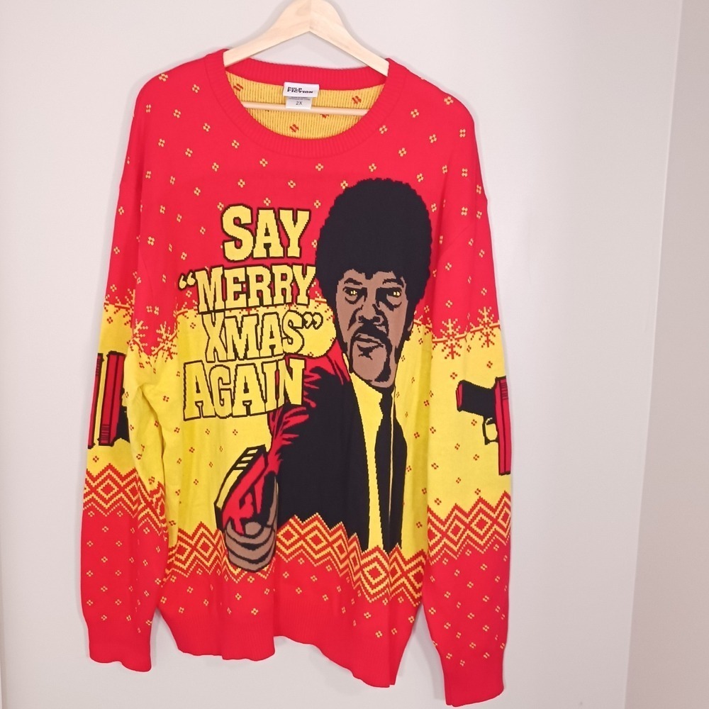 Pulp Fiction Samuel Jackson Ugly Christmas Cotton Blend Sweater Men's Size 2X